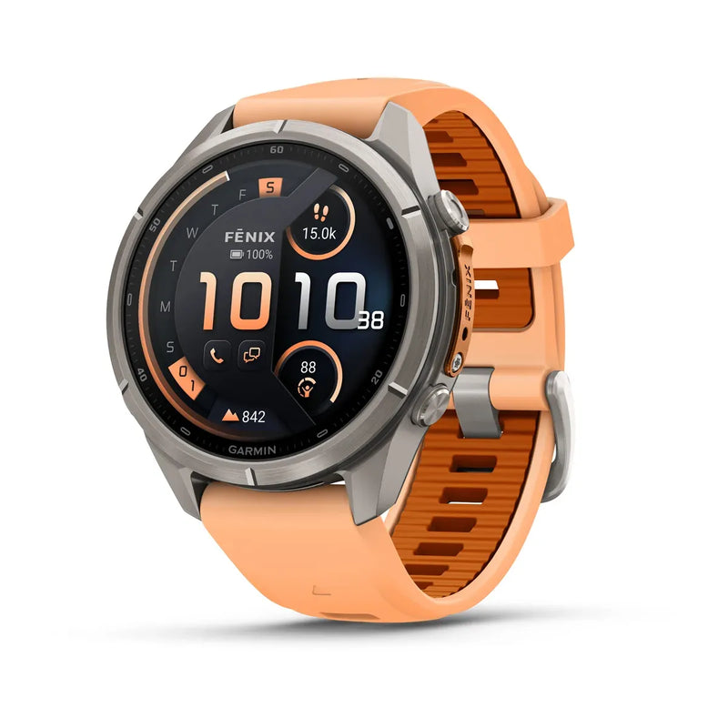 Fenix 9 Pro inReach Smartwatch, 43mm - Titanium with Shell Pink/Autumn Orange Silicone Band - 010-04335-01