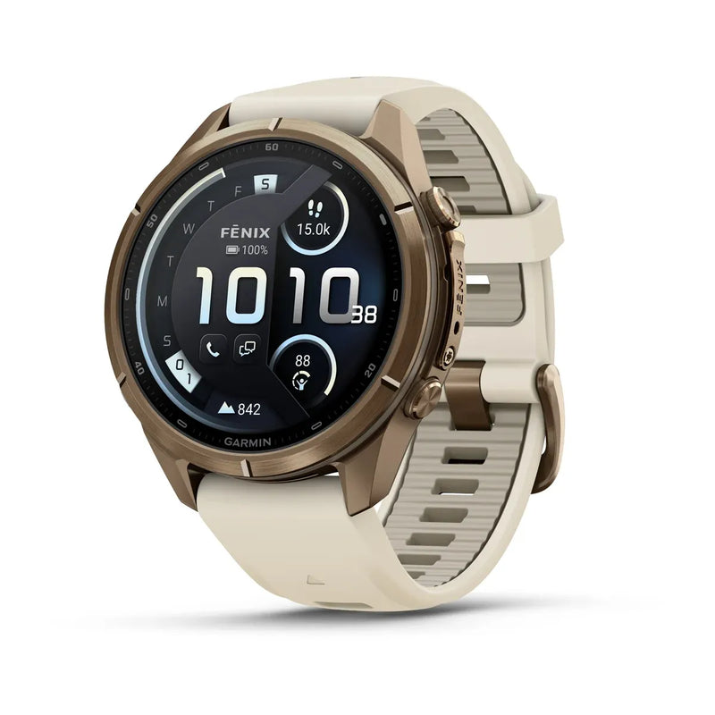 Fenix 9 Pro inReach Smartwatch, 43mm - Autumn Gold Titanium with Cream/French Grey Silicone Band - 010-04335-21