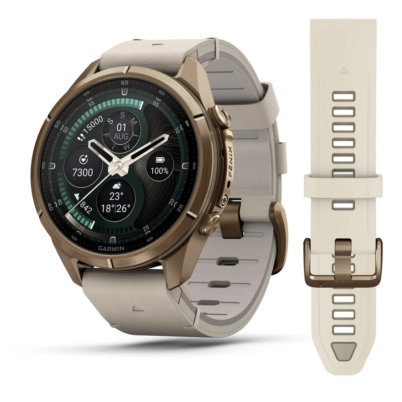 Fenix 9 Pro inReach Smartwatch, 43mm - Autumn Gold Titanium with Bone Leather Band - 010-04335-41