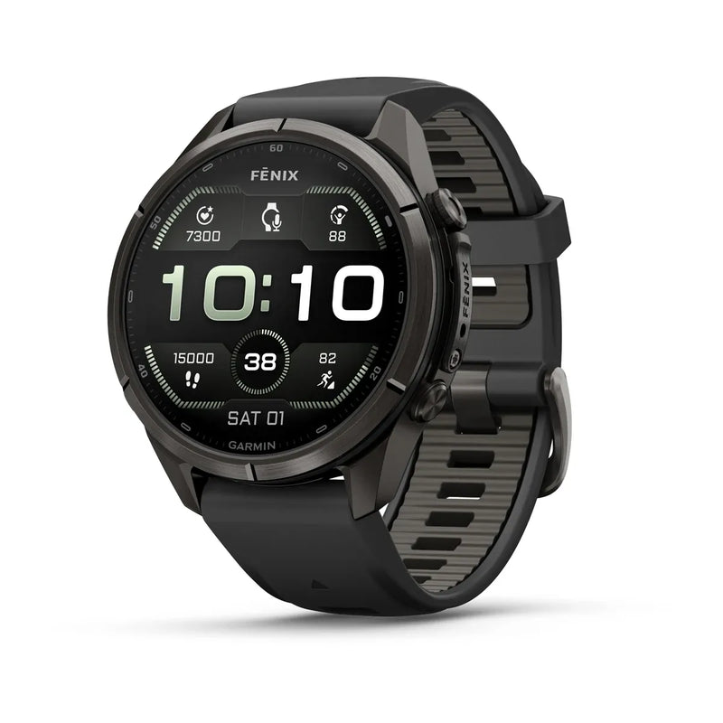 Fenix 9 Pro inReach Smartwatch, 43mm - Carbon Gray DLC Titanium with Black/Pebble Grey Silicone Band - 010-04335-11