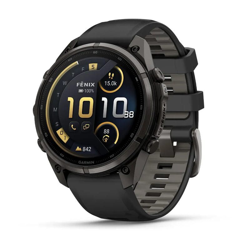 Fenix 9 Pro inReach Smartwatch, 47mm - Carbon Gray DLC Titanium with Black/Pebble Grey Silicone Band - 010-04336-11