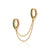 Emerald Green Stone Double Chain Huggie Earring - Gold - SPG-25009-185
