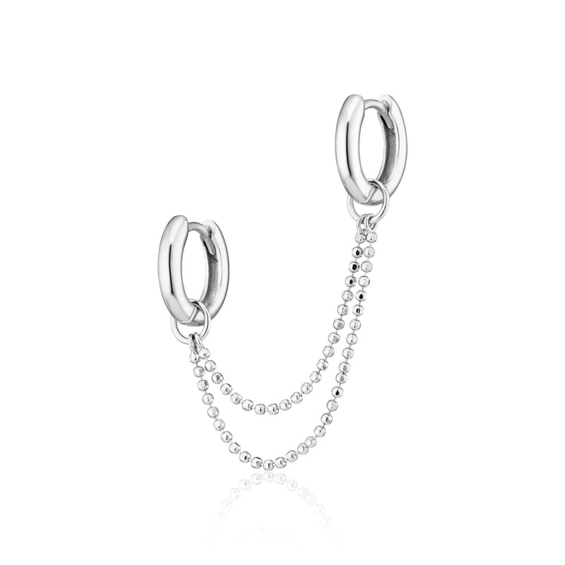 Classic Double Chain Huggie Earring - Silver - SPS-25009-162