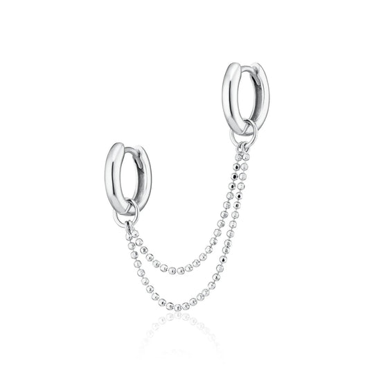 Classic Double Chain Huggie Earring - Silver - SPS-25009-162
