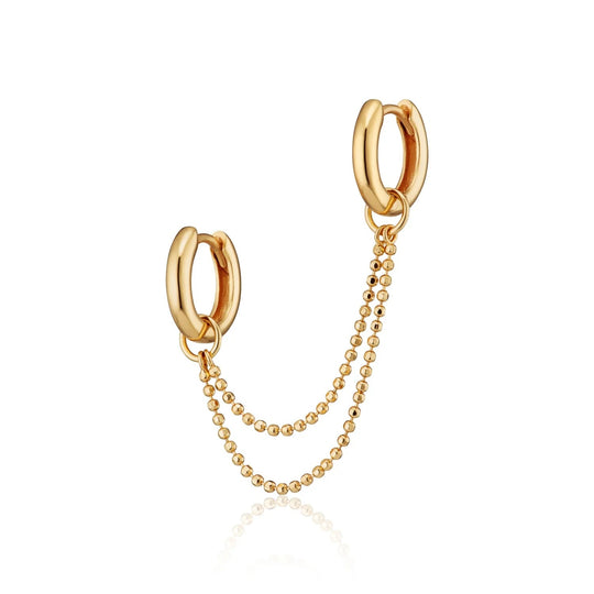 Classic Double Chain Huggie Earring - Gold - SPG-25009-162