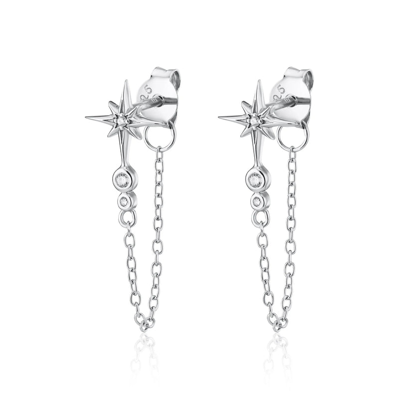 Hannah Martin Chained Star Stud Earrings - Silver - SPS-HM-32