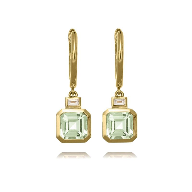 Green Amethyst Huggie Drop Earrings, 2.00ct - 18ct Yellow Gold - DOM322/EA-PR