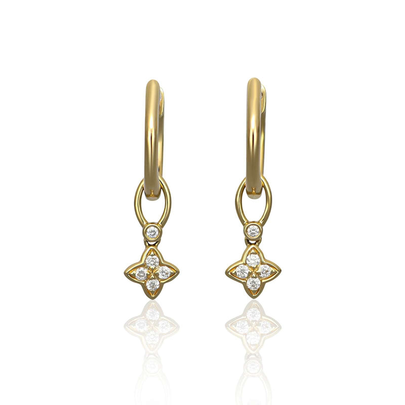 Quatrefoil Diamond Drop Huggie Earrings, 0.13ct - 18ct Yellow Gold - DOM378/EA-PR