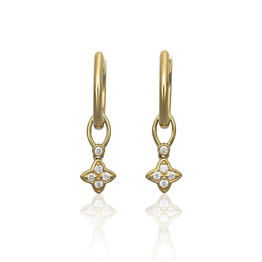Quatrefoil Diamond Drop Huggie Earrings, 0.13ct - 18ct Yellow Gold - DOM378/EA-PR