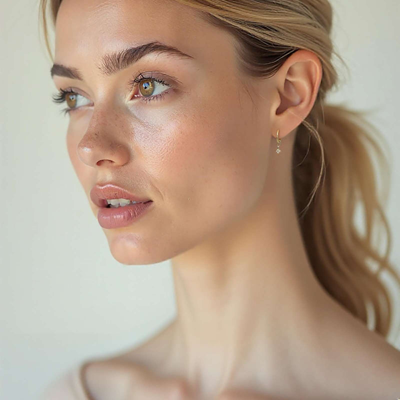 Quatrefoil Diamond Drop Huggie Earrings, 0.13ct - 18ct Yellow Gold - DOM378/EA-PR