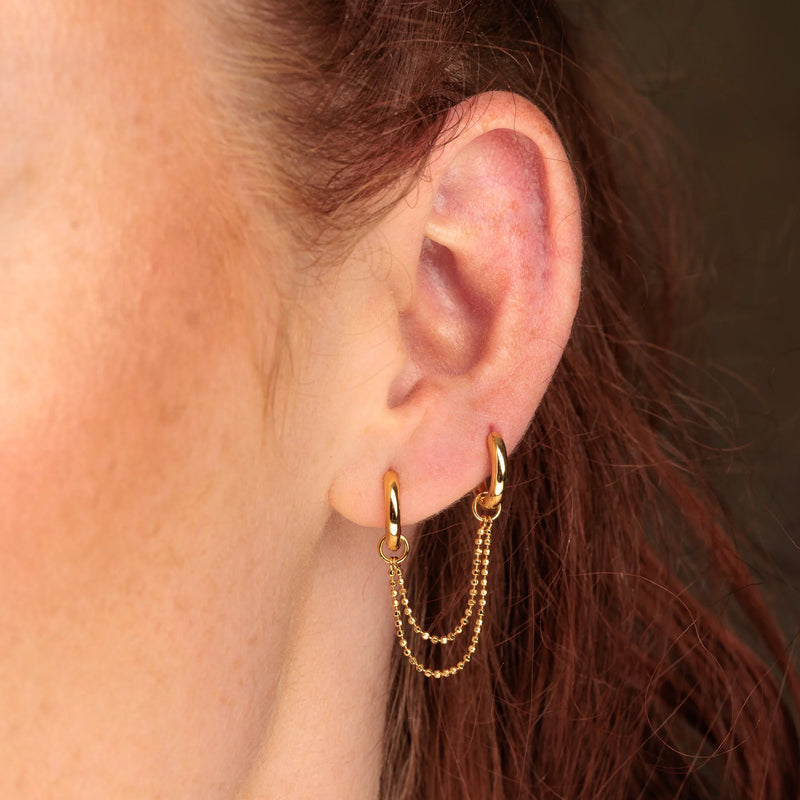 Classic Double Chain Huggie Earring - Gold - SPG-25009-162