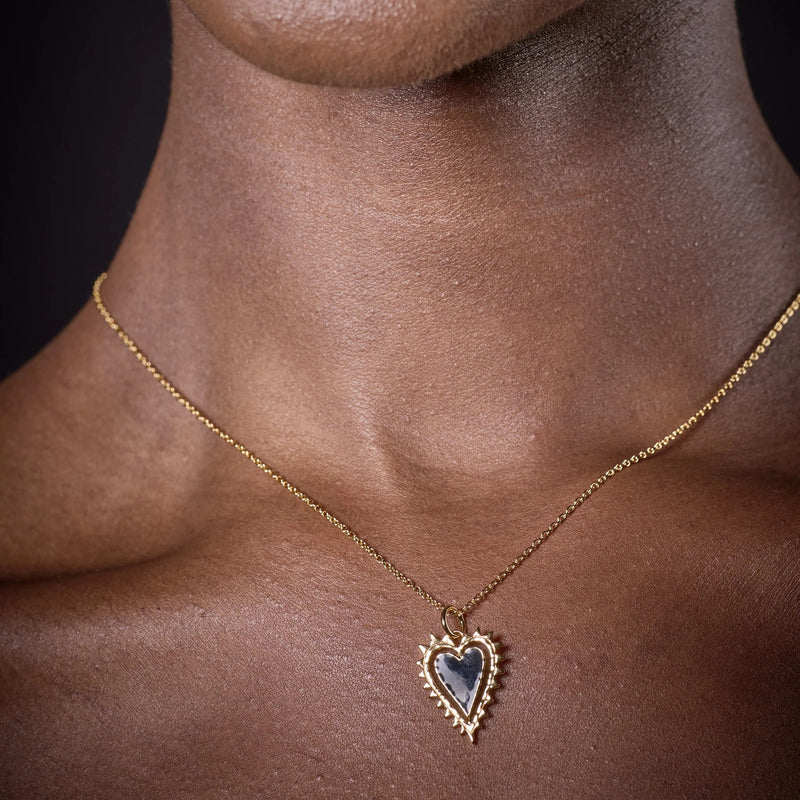 Black Heart Charm Necklace - Gold - SPG-127-226