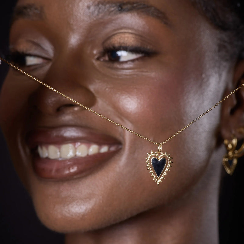 Black Heart Charm Necklace - Gold - SPG-127-226