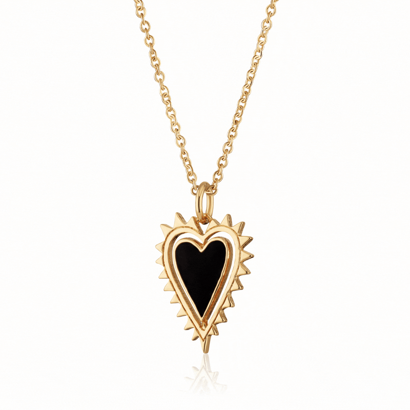 Black Heart Charm Necklace - Gold - SPG-127-226