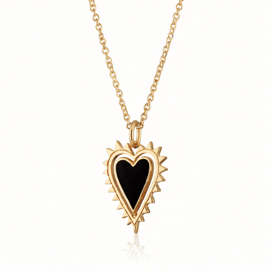 Black Heart Charm Necklace - Gold - SPG-127-226