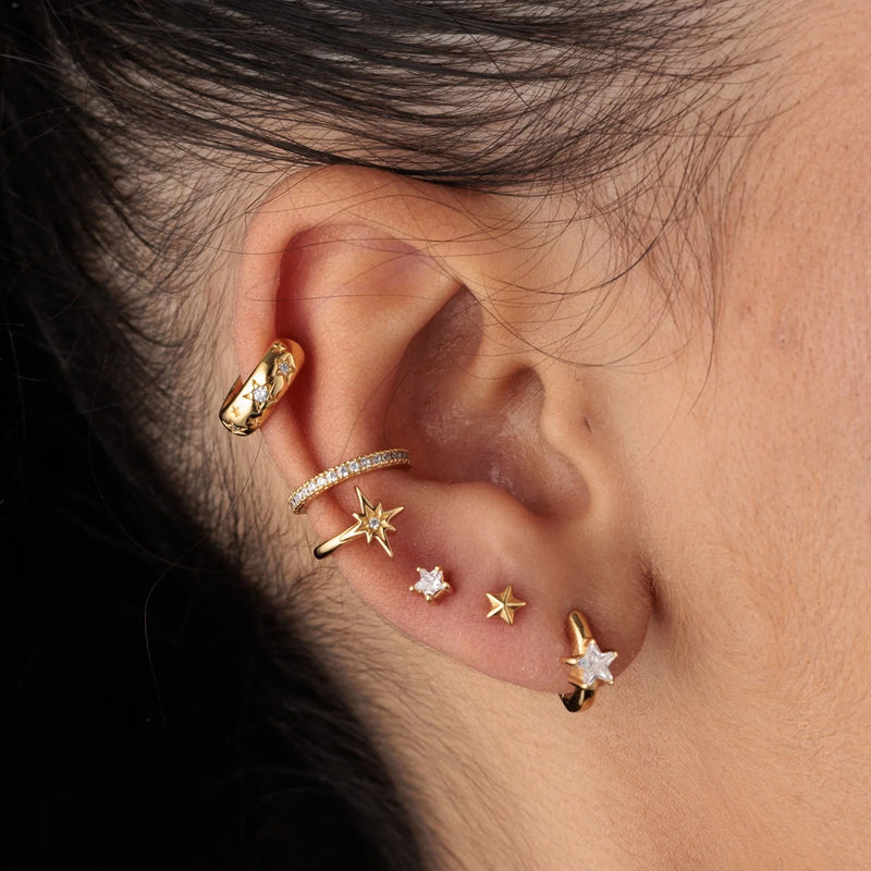 Faceted Star Flat Back Earring (Single) - Gold - SPG-34
