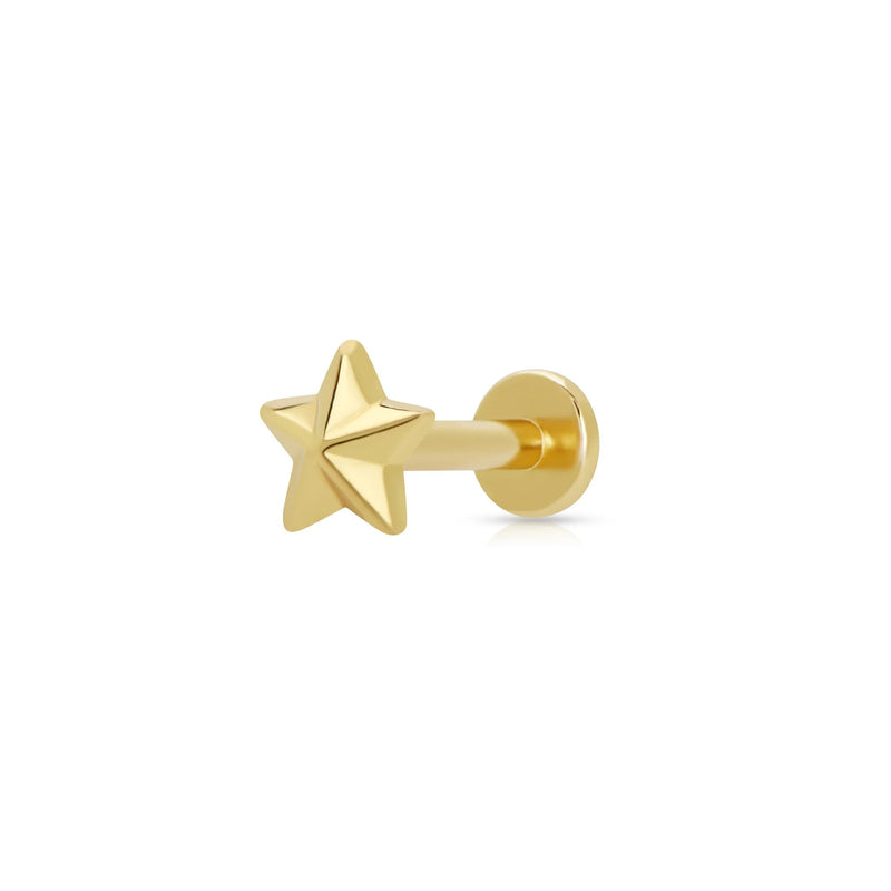 Faceted Star Flat Back Earring (Single) - Gold - SPG-34
