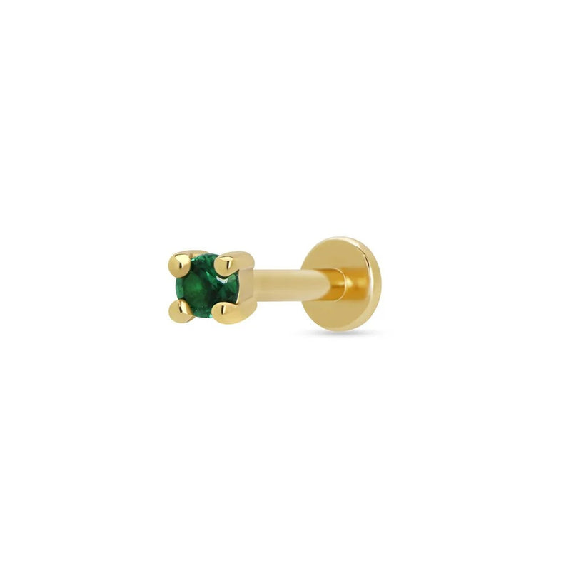 Green Stone Flat Back Earring (Single) - Gold - SPG-30a