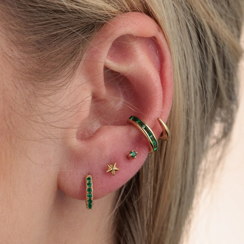 Green Stone Flat Back Earring (Single) - Gold - SPG-30a