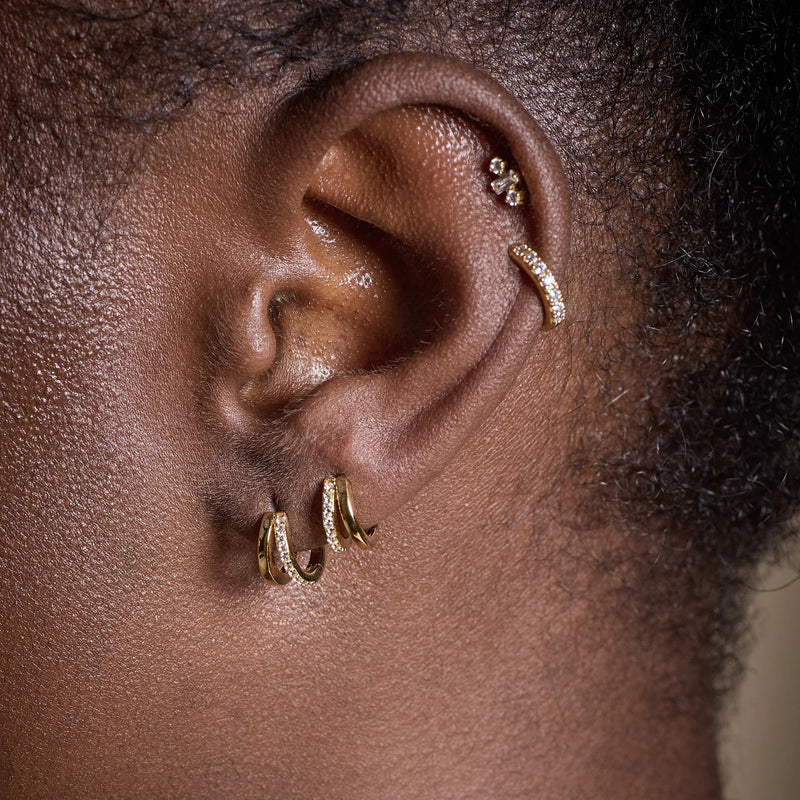 Illusion Split Mini Huggie Hoop Earrings - Gold - SPG-171