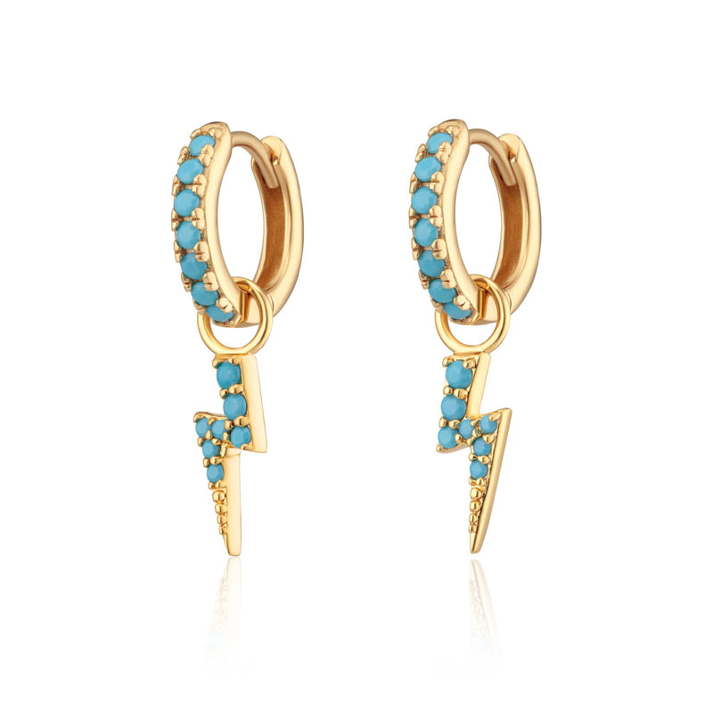 Turquoise Lightning Bolt Charm Hoop Earrings - Gold - SPG-133-29981
