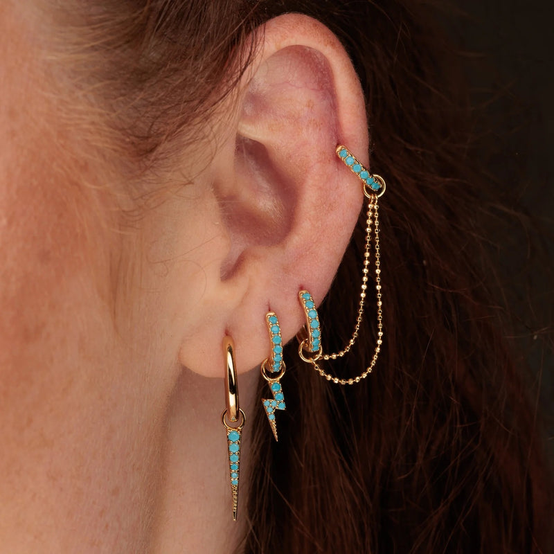 Turquoise Lightning Bolt Charm Hoop Earrings - Gold - SPG-133-29981