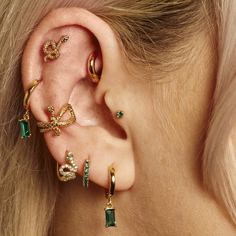 Green Stone Flat Back Earring (Single) - Gold - SPG-30a