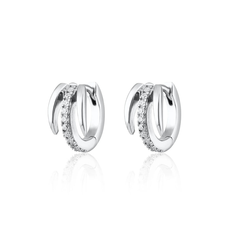 Illusion Claw Mini Huggie Hoop Earrings - Silver - SPS-143a
