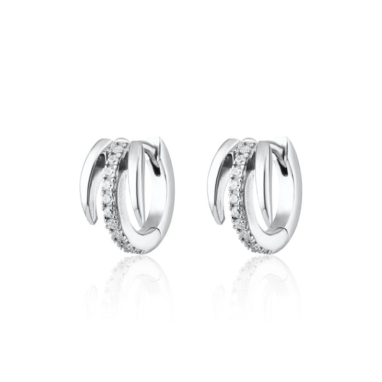 Illusion Claw Mini Huggie Hoop Earrings - Silver - SPS-143a