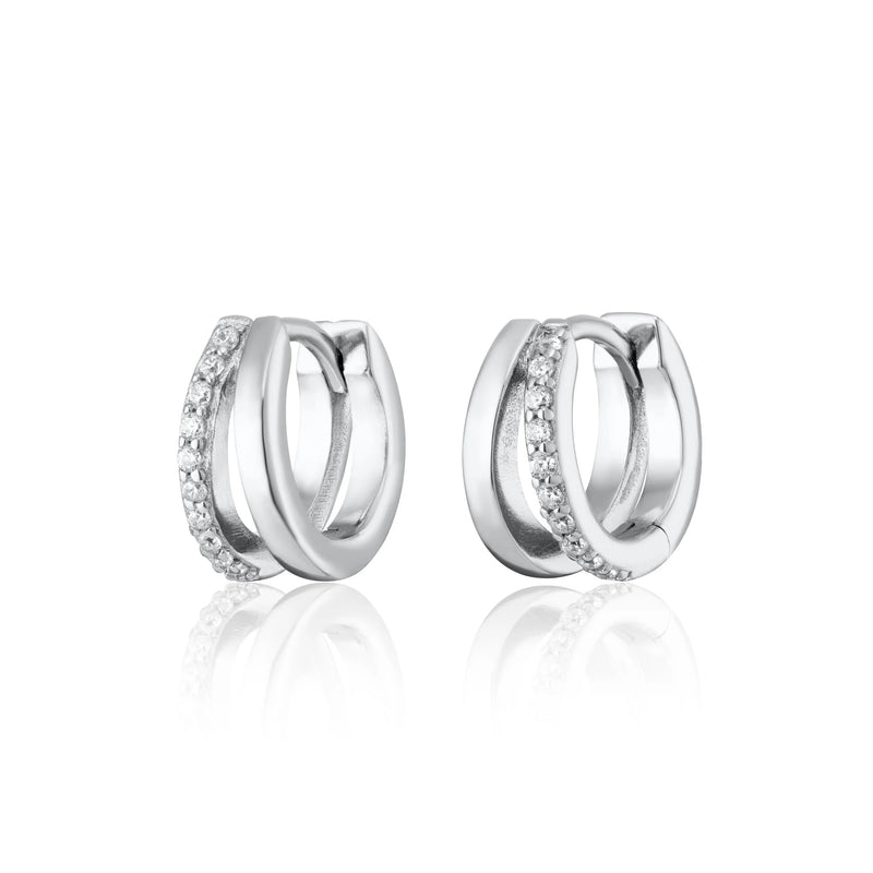 Illusion Split Mini Huggie Hoop Earrings - Silver - SPS-171