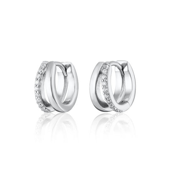 Illusion Split Mini Huggie Hoop Earrings - Silver - SPS-171