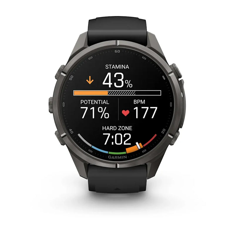 Fenix 9 Pro inReach Smartwatch, 43mm - Carbon Gray DLC Titanium with Black/Pebble Grey Silicone Band - 010-04335-11
