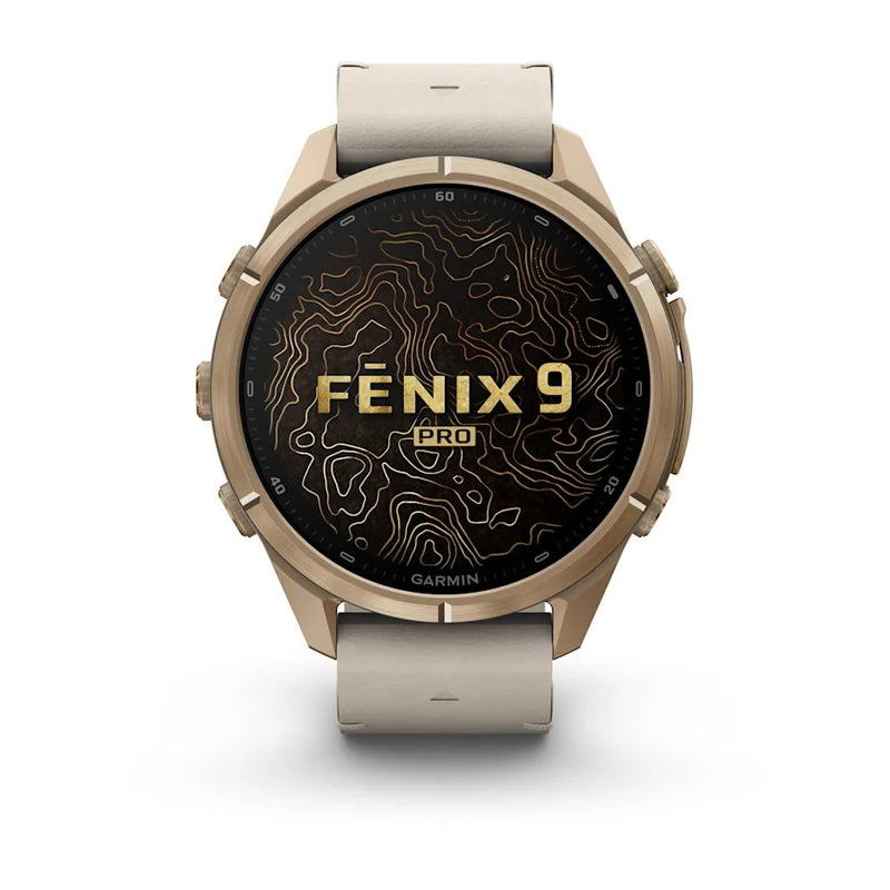 Fenix 9 Pro inReach Smartwatch, 43mm - Autumn Gold Titanium with Bone Leather Band - 010-04335-41