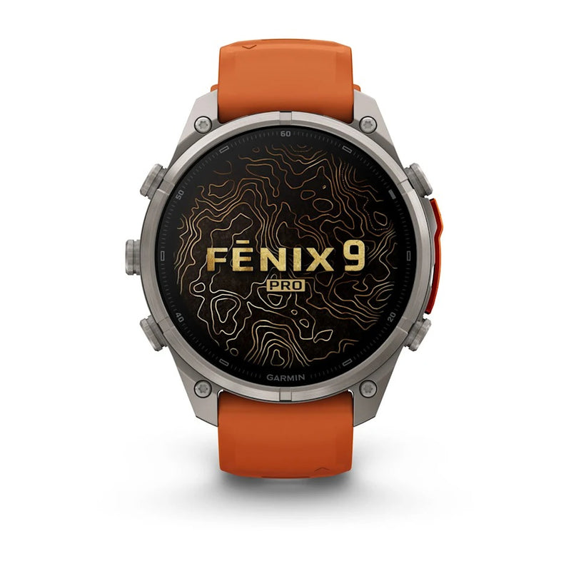 Fenix 9 Pro inReach Smartwatch, 47mm - Titanium with Autumn Orange/Spark Orange Silicone Band - 010-04336-01