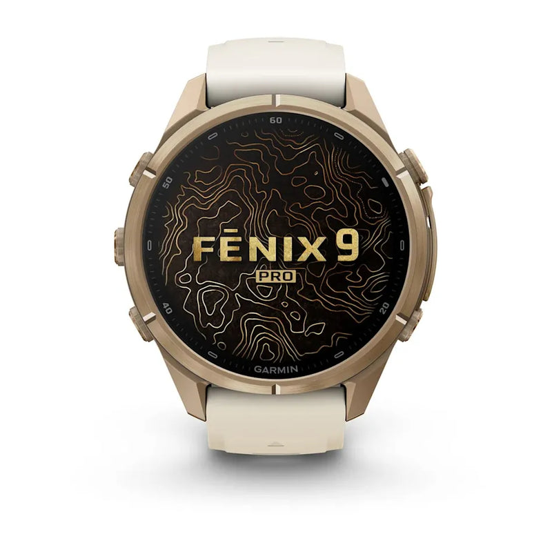Fenix 9 Pro inReach Smartwatch, 43mm - Autumn Gold Titanium with Cream/French Grey Silicone Band - 010-04335-21