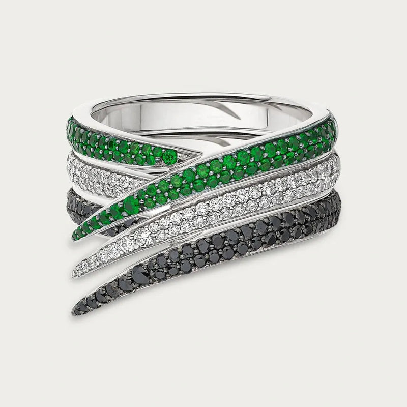 Interlocking Black Diamond Ring, Size O - 18ct White Gold - IM002.WGBKRZO