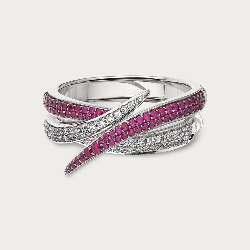 Interlocking Diamond Ring, Size O - 18ct White Gold - IM002.WGWHRZO