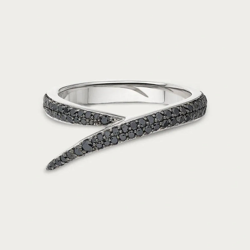 Interlocking Black Diamond Ring, Size O - 18ct White Gold - IM002.WGBKRZO