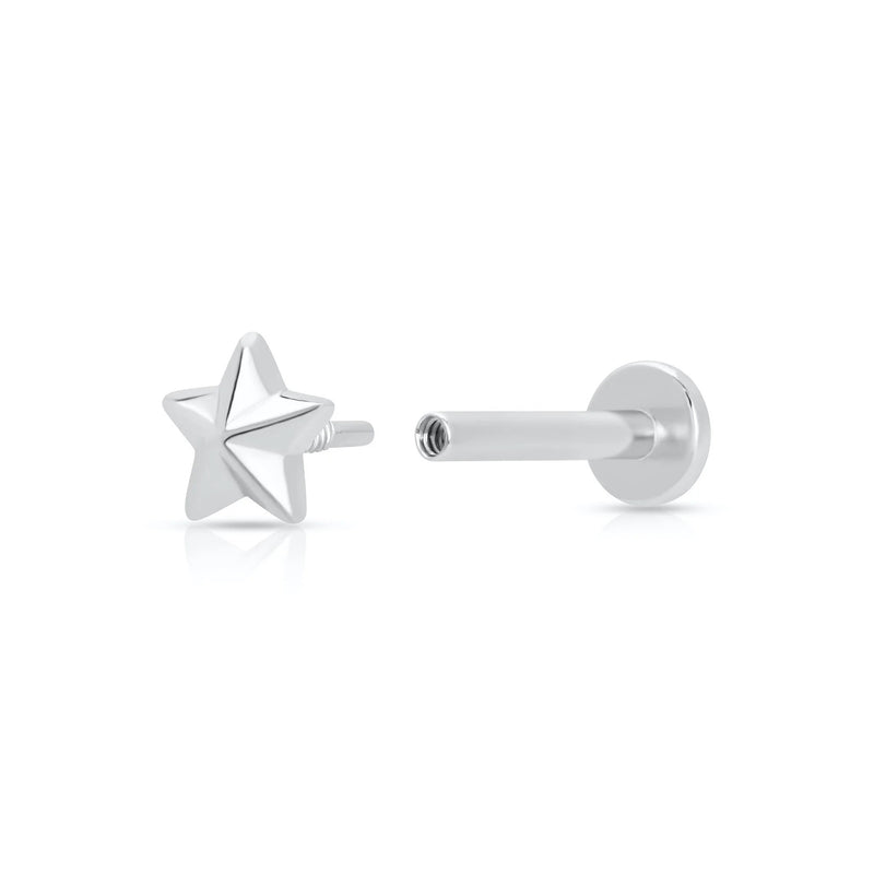 Faceted Star Flat Back Earring (Single) - Silver - SPS-34