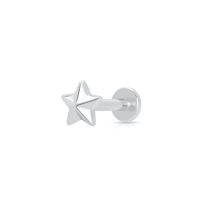 Faceted Star Flat Back Earring (Single) - Silver - SPS-34