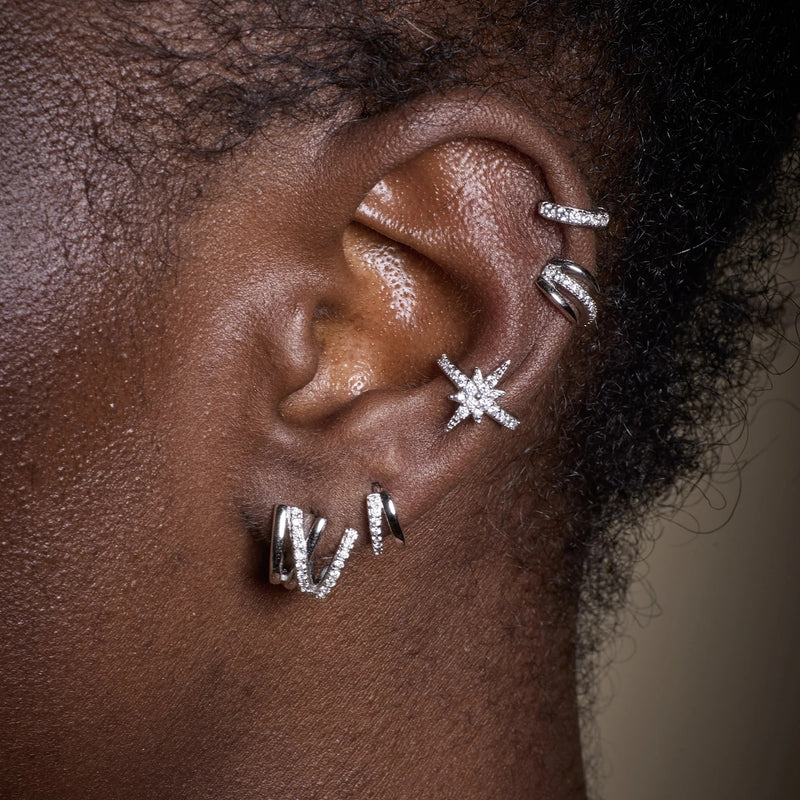 Illusion Split Mini Huggie Hoop Earrings - Silver - SPS-171