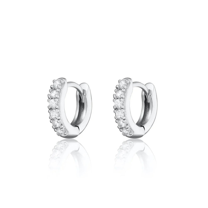 Mini Sparkling Huggie Hoop Earrings - Silver - SPS-134