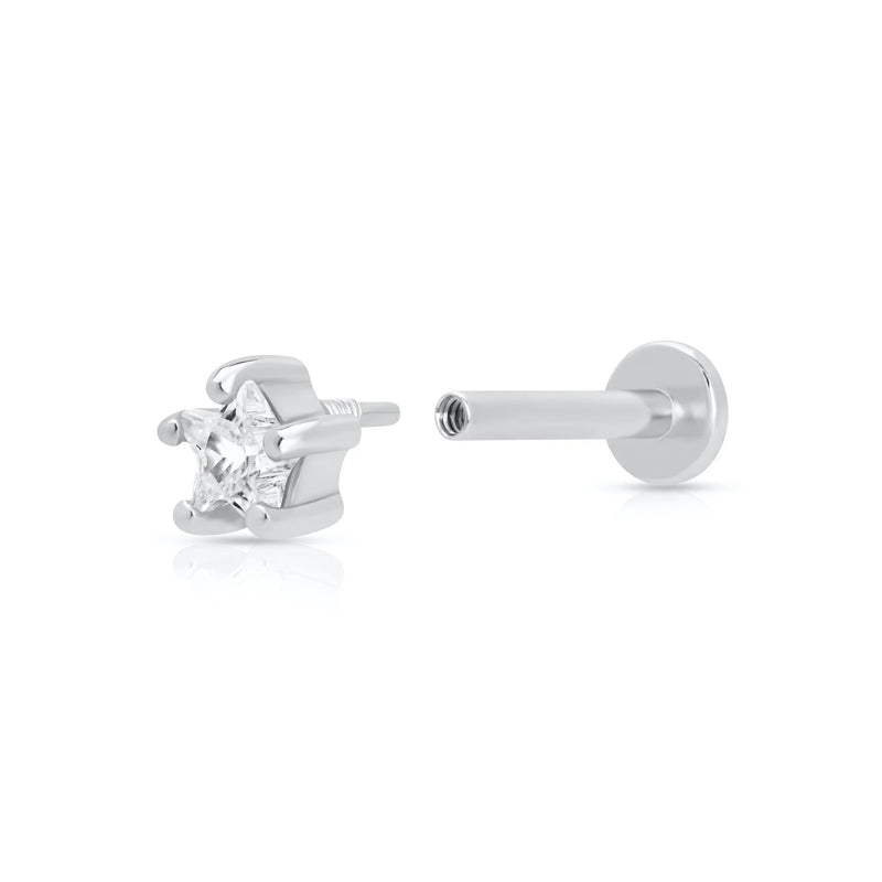 Sparkling Star Flat Back Earring (Single) - Silver - SPS-4a