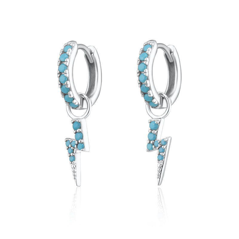 Turquoise Lightning Bolt Charm Hoop Earrings - Silver - SPS-133-29981