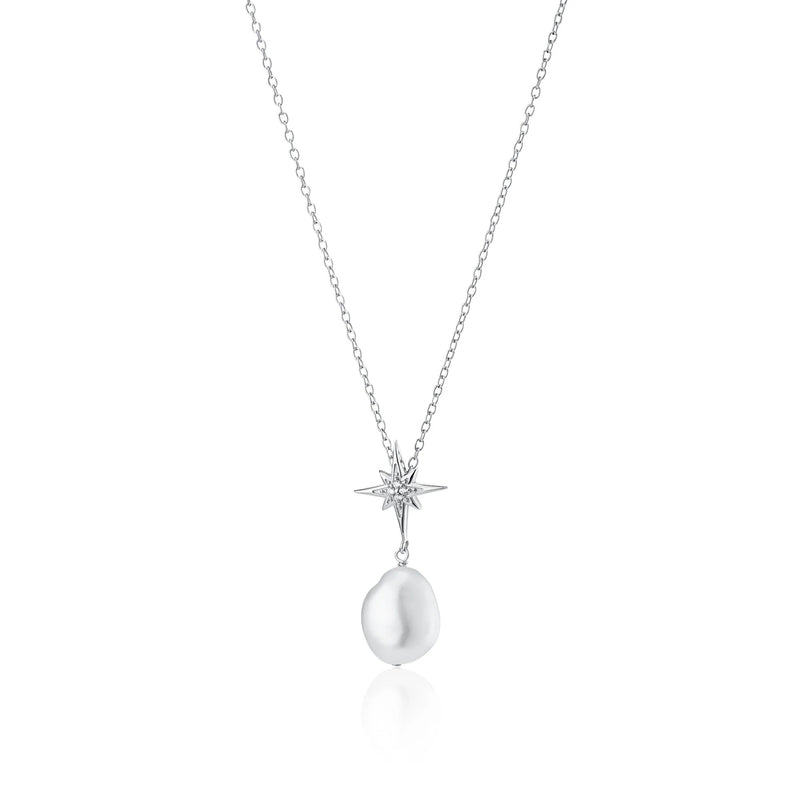 Hannah Martin Sparkling Star & Pearl Necklace - Silver - SPS-HM-27