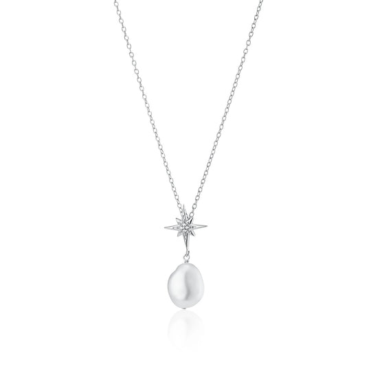 Hannah Martin Sparkling Star & Pearl Necklace - Silver