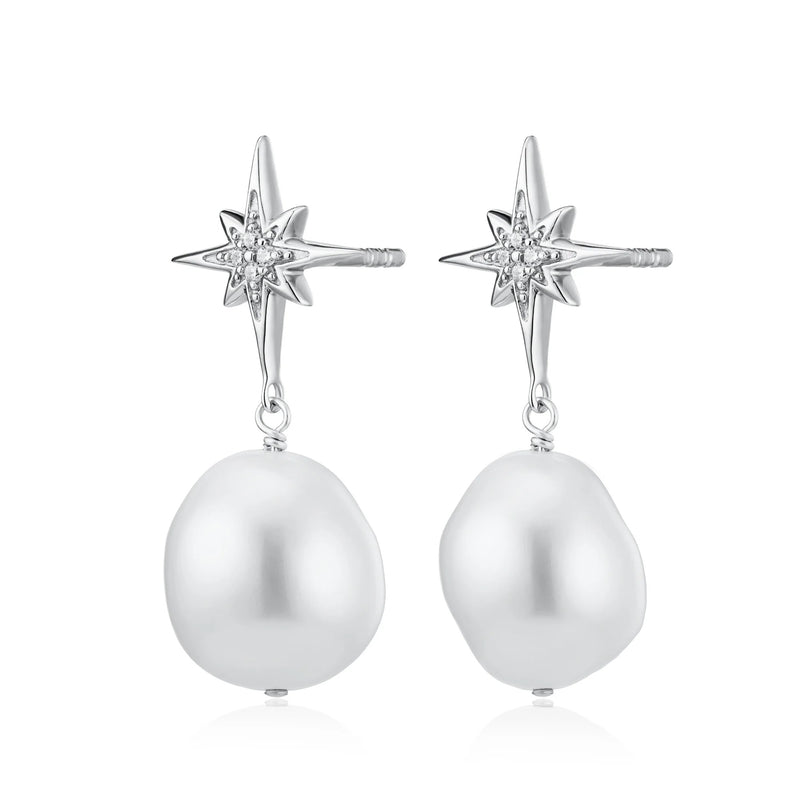Hannah Martin Pearl Drop Star Stud Earrings - Silver - SPS-HM-28