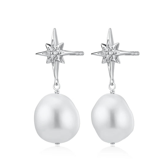 Hannah Martin Pearl Drop Star Stud Earrings - Silver
