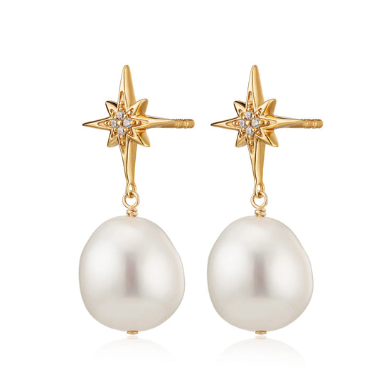 Hannah Martin Pearl Drop Star Stud Earrings - Gold