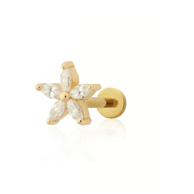 Sparkling Teeny Flower Flat Back Earring (Single Earring) - Gold - SPG-240a